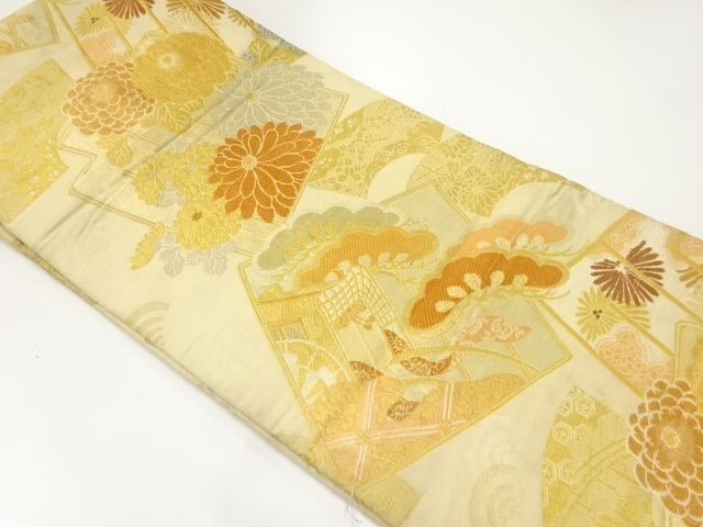 アンティーク　源氏香に花模様織出し丸帯（材料）